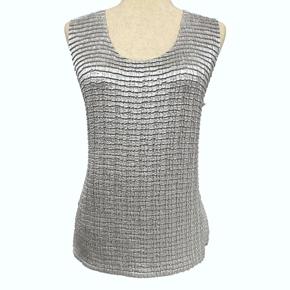 Serenade Y2K Silver Metallic Sheen Top Women's L Futuristic Glam Studio 54 Disco
